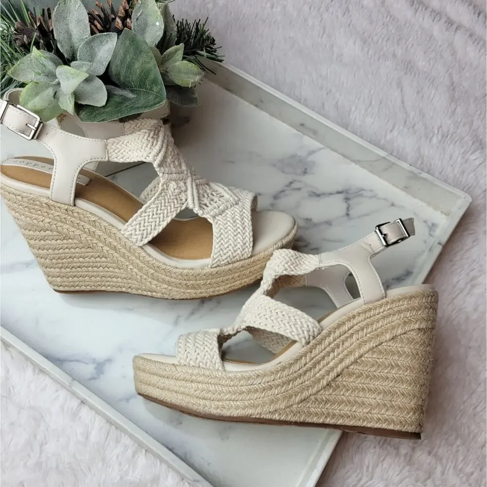 COPPER KEY Dreamcatcher Macrame EspadrillIe Platform Wedges Ivory Boho Size 8